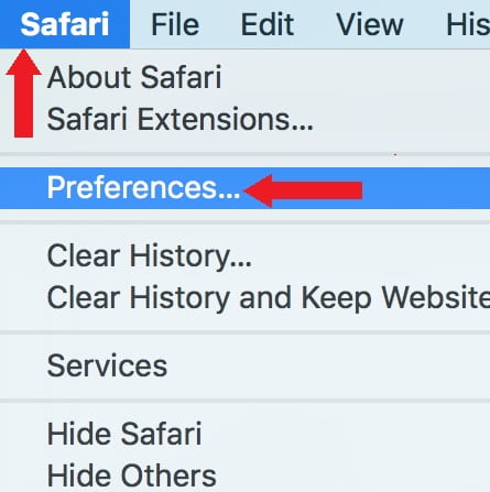 Safari options menu