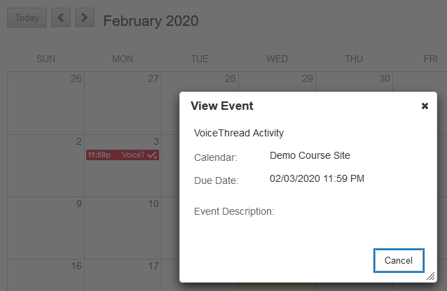 VoiceThread due date on calendar