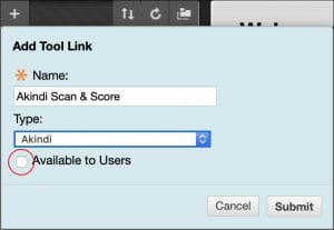 The Tool Link panel with Akindi selected