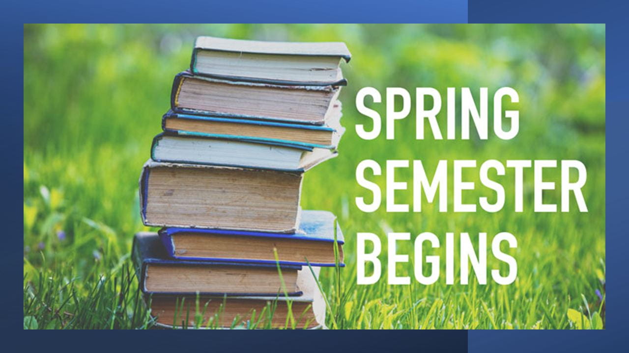 spring semester begins books on grass